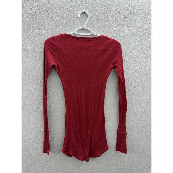 Aerie Womens Shirt Size Small Red Waffle Knit Long Sleeve - Picture 6 of 10